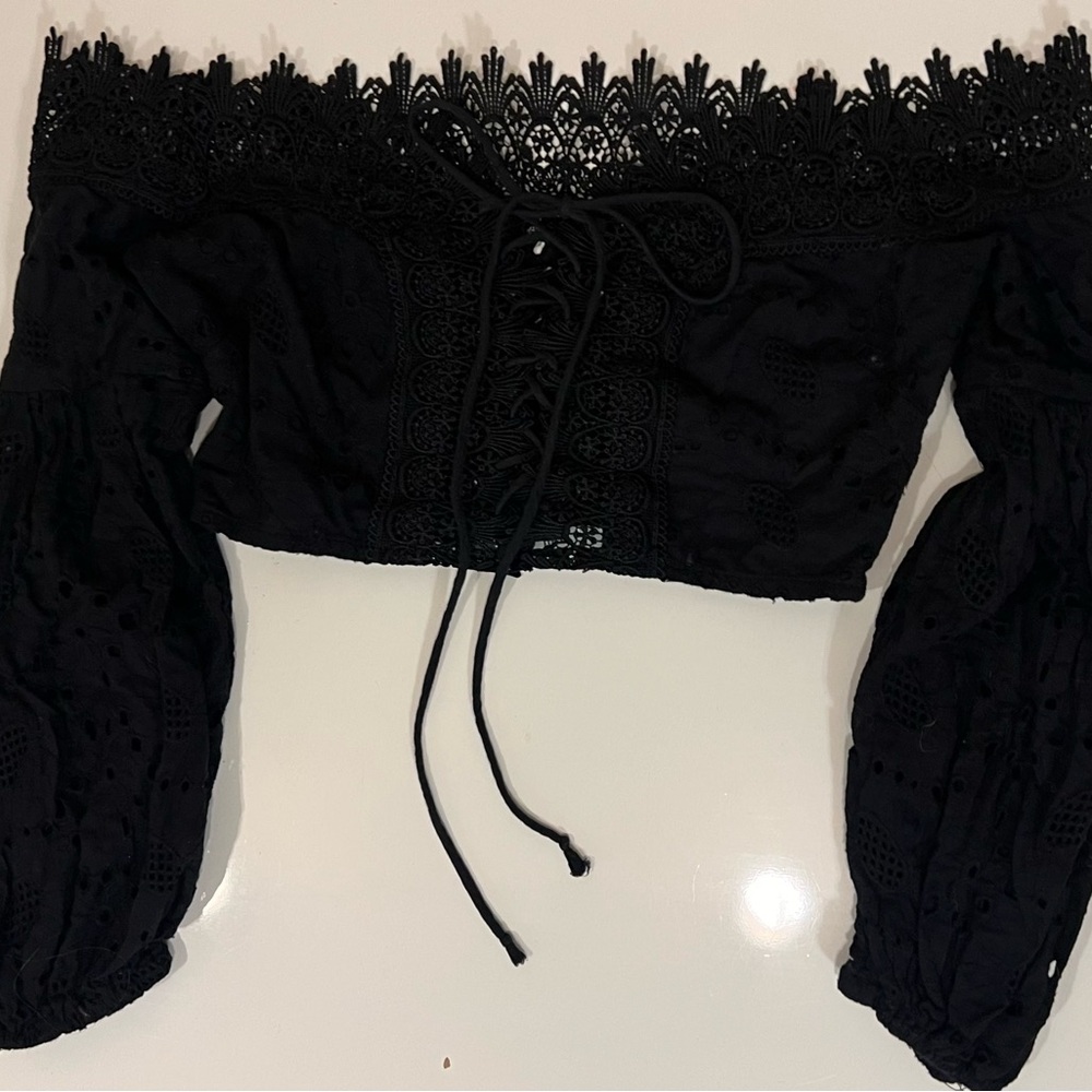 Elegant Black Lace Off-Shoulder Crop Top